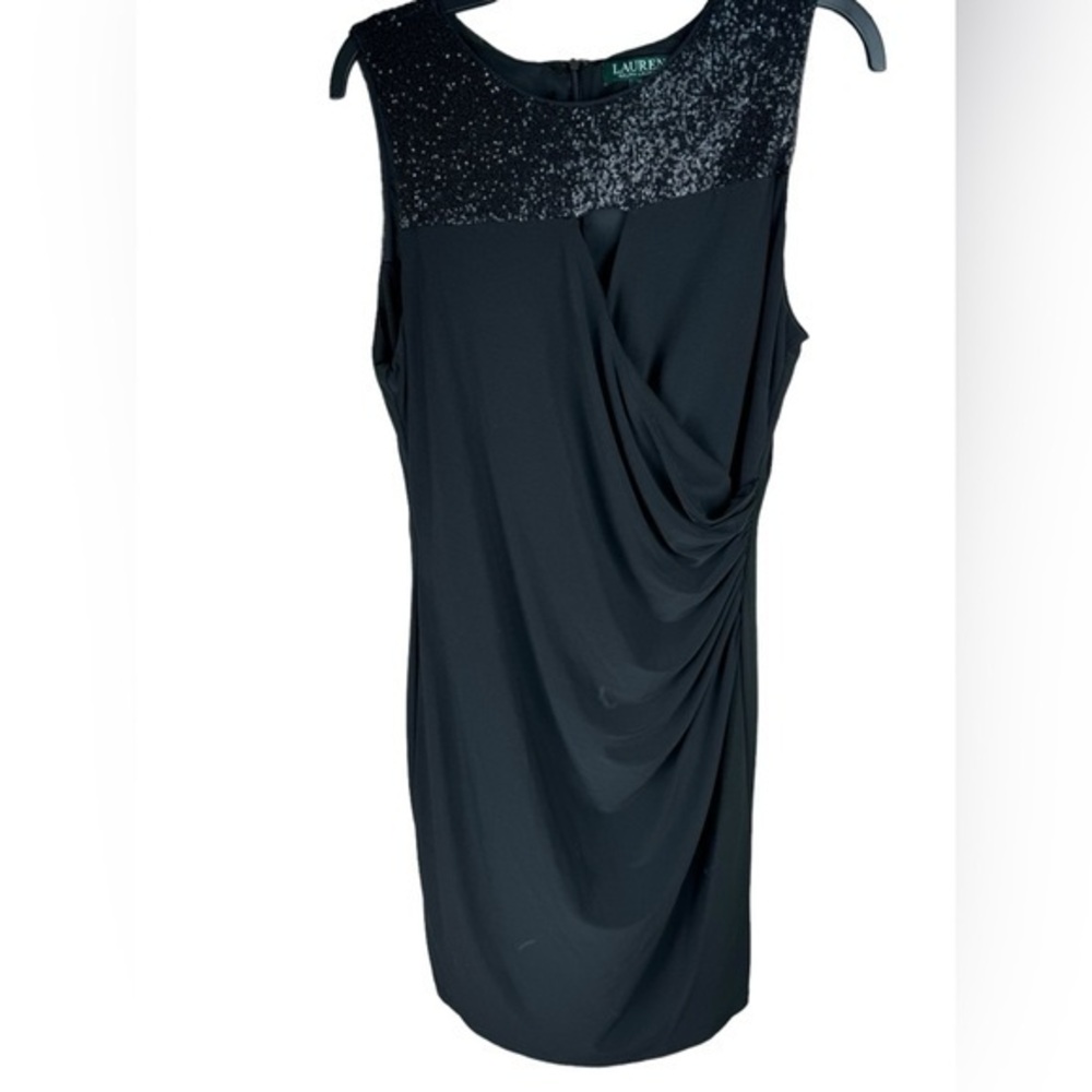 Lauren Ralph Lauren Womens black Activewear Sequin Trim Keyhole Dress 14 stretch